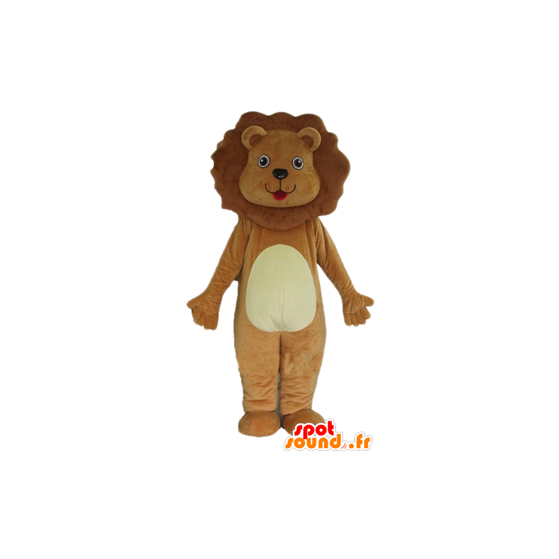 Mascotte de lion marron et blanc, mignon et attendrissant - MASFR22922 - Mascottes Lion