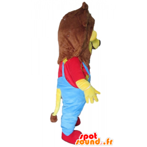 Mascotte kleine gelbe und braune Löwen im blauen Kleid und red - MASFR22923 - Löwen-Maskottchen