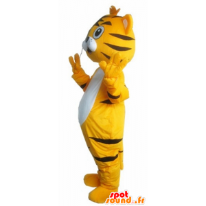 Mascotte de tigre, de félin orange, blanc et noir - MASFR22924 - Mascottes Tigre