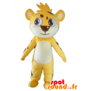 Maskot liten gul tiger, vit och brun, rörande - Spotsound maskot