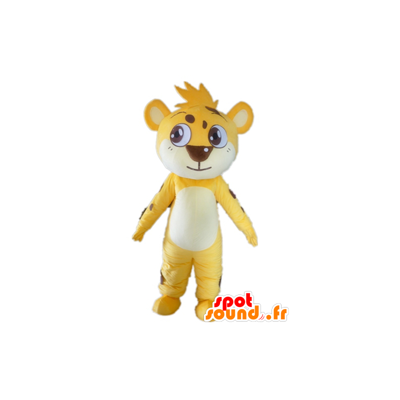Kleine gelbe Tiger-Maskottchen, weiß und braun, gefühlvoll - MASFR22926 - Tiger Maskottchen