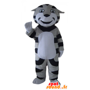 Mascotte de tigre, de chat gris, noir et blanc tigré - MASFR22927 - Mascottes Tigre