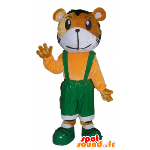 Laranja e branco da mascote do tigre no macacão verde - MASFR22928 - Tiger Mascotes