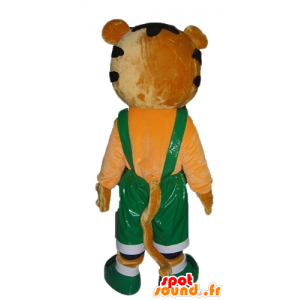 Oranje en witte tijger mascotte in groene overalls - MASFR22928 - Tiger Mascottes