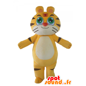 Mascotte de tigre, de chat jaune, blanc et noir, personnalisable - MASFR22929 - Mascottes Tigre