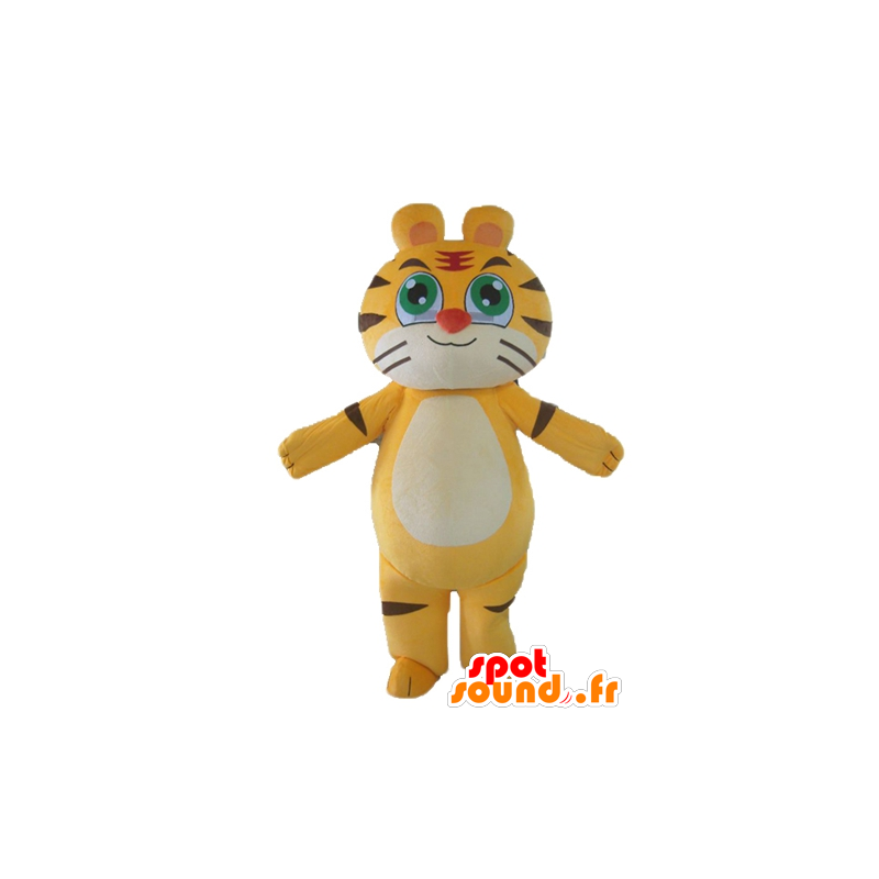Tiger mascot, yellow cat, black and white, customizable - MASFR22929 - Tiger mascots