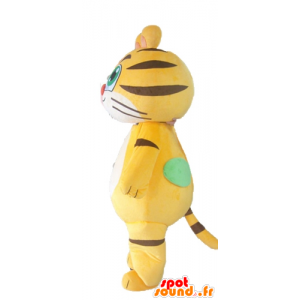 Tiger maskot, gul, vit och svart katt, anpassningsbar -