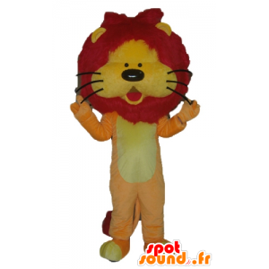 Leão mascote laranja, amarelo e vermelho, com uma bela cabeleira - MASFR22931 - Mascotes leão