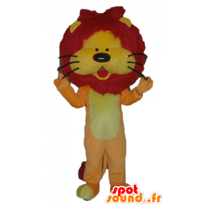 Mascotte de lion orange, jaune et rouge, avec une jolie crinière - MASFR22931 - Mascottes Lion