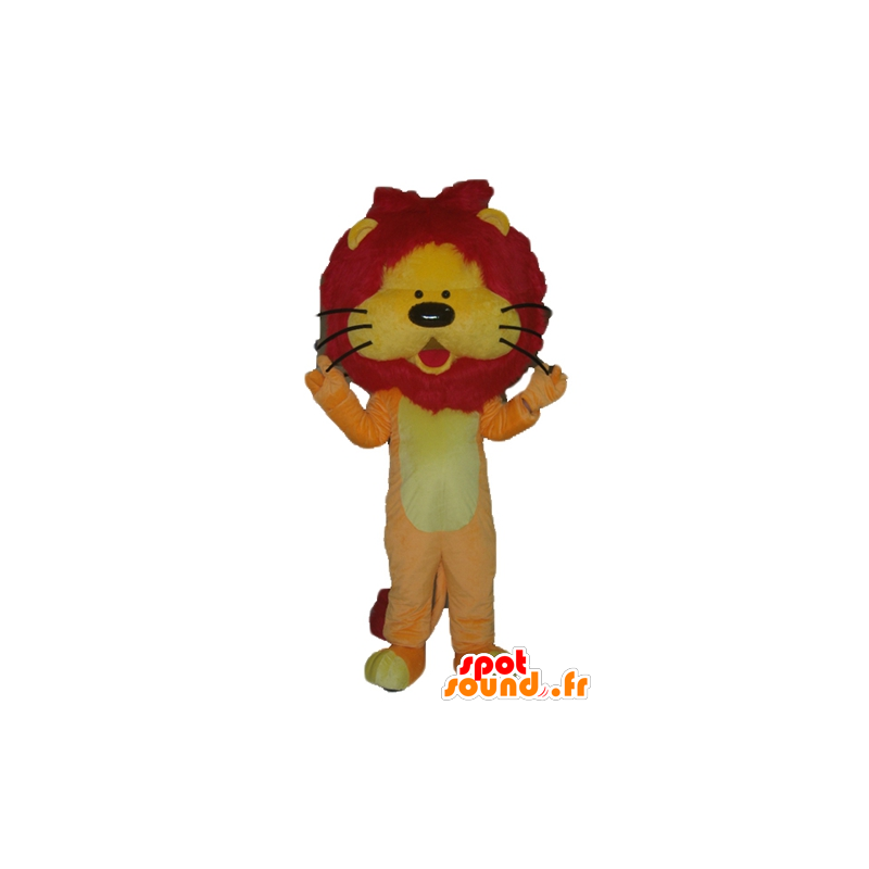 Mascotte de lion orange, jaune et rouge, avec une jolie crinière - MASFR22931 - Mascottes Lion