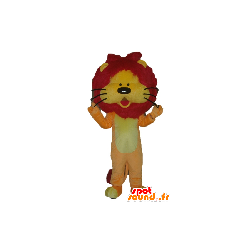 Orange, gul og rød løve maskot med en smuk manke - Spotsound
