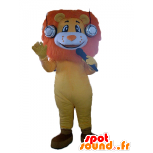 Leão mascote laranja, amarelo e branco, com uma bela cabeleira - MASFR22932 - Mascotes leão