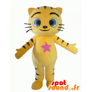 Yellow and black cat mascot, with big eyes - MASFR22933 - Cat mascots