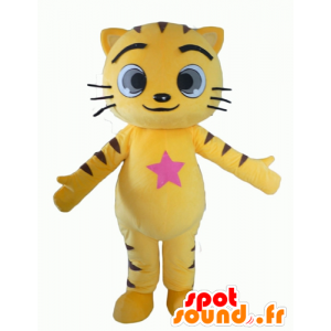 Żółty i czarny kot maskotka, z dużymi oczami - MASFR22933 - Cat Maskotki