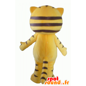 Mascotte de chat jaune et noir, avec de grands yeux - MASFR22933 - Mascottes de chat
