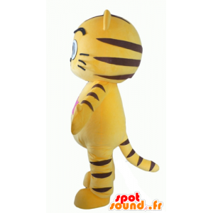 Mascotte de chat jaune et noir, avec de grands yeux - MASFR22933 - Mascottes de chat