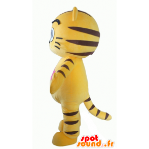 Amarelo e preto mascote gato, com grandes olhos - MASFR22933 - Mascotes gato