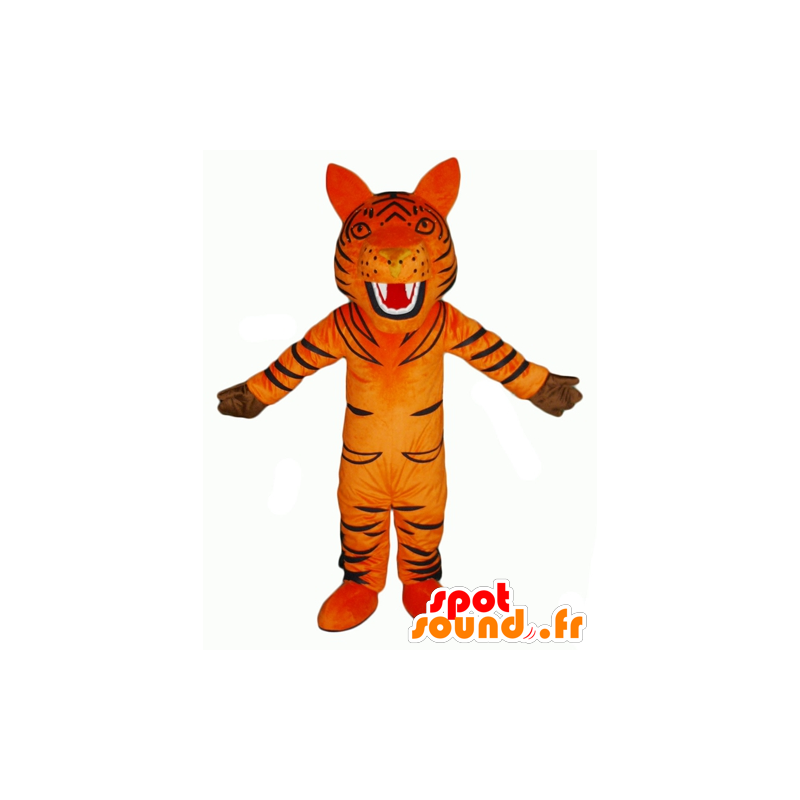 Orange og sort tiger maskot, brølende - Spotsound maskot kostume