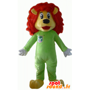 Gul og rød løve maskot med en grøn kombination - Spotsound