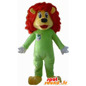 Mascotte gele en rode leeuw met een groene combinatie - MASFR22935 - Lion Mascottes