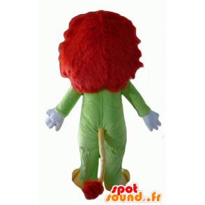 Gul och röd lejonmaskot, med en grön kombination - Spotsound
