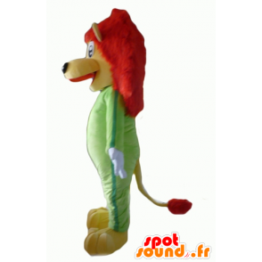 Maskotka lew żółty i czerwony z zielonym połączeniu - MASFR22935 - Lion Maskotki