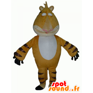 Yellow tiger mascot, white and black, giant and intimidating - MASFR22937 - Tiger mascots