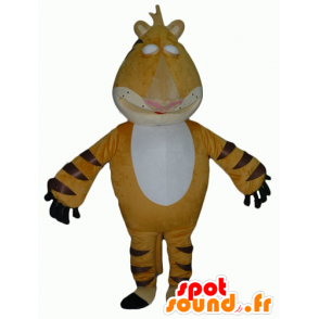Yellow tiger mascot, white and black, giant and intimidating - MASFR22937 - Tiger mascots