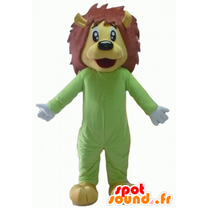 Mascotte de lion jaune et marron, en combinaison verte - MASFR22939 - Mascottes Lion
