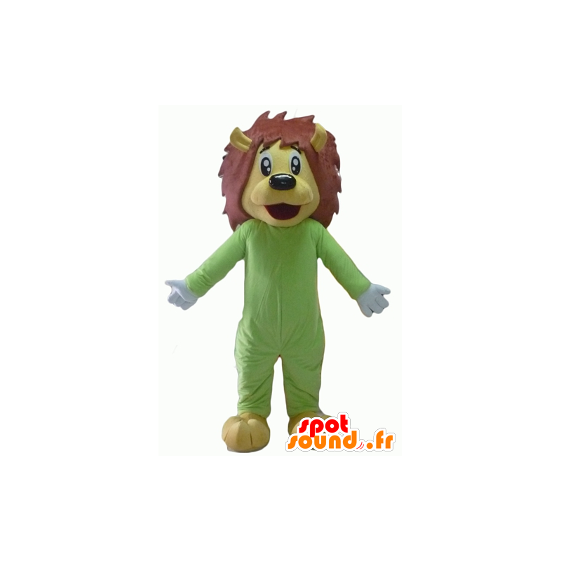 Gul och brun lejonmaskot, i grön kombination - Spotsound maskot