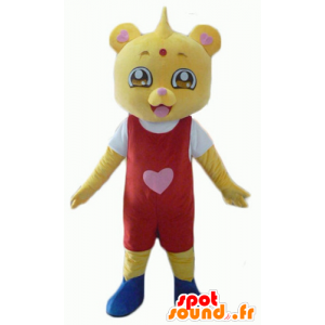 Amarillo mascota de peluche, vestido de rojo y blanco - MASFR22940 - Oso mascota