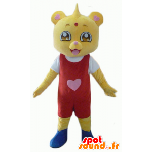Gul teddy maskot, kledd rød og hvit - MASFR22940 - bjørn Mascot