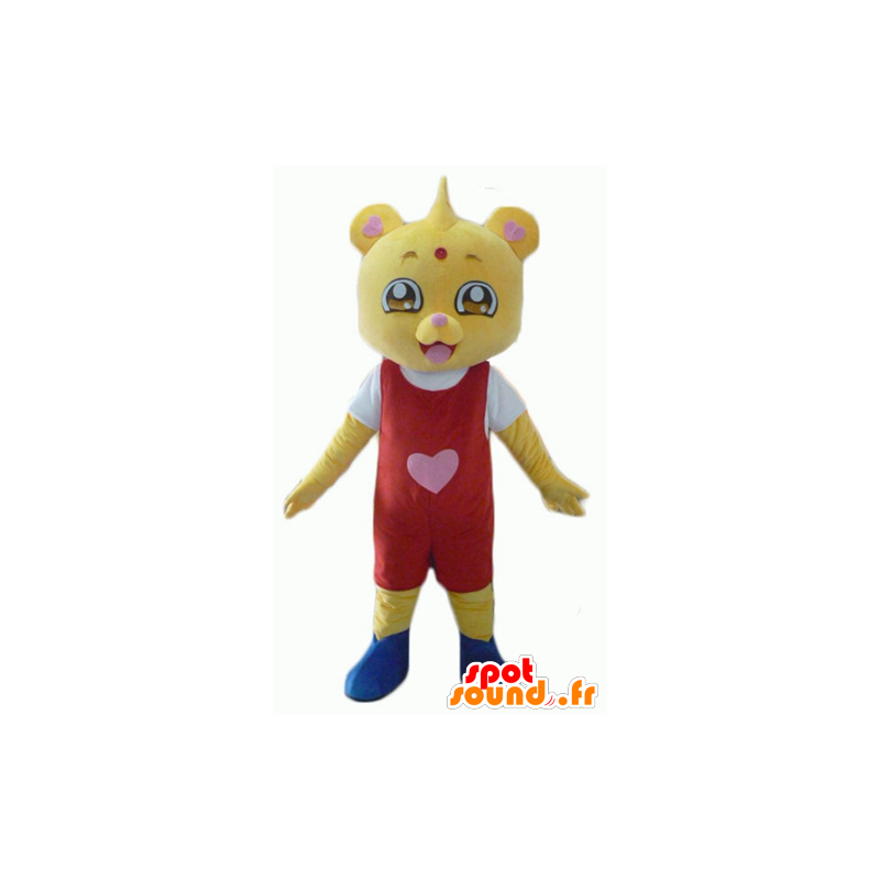 Amarillo mascota de peluche, vestido de rojo y blanco - MASFR22940 - Oso mascota