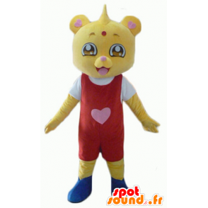 Amarelo mascote de pelúcia, vestido vermelho e branco - MASFR22940 - mascote do urso