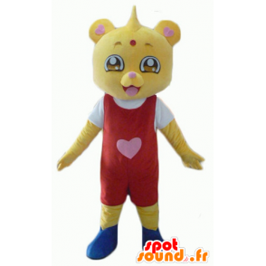 Yellow teddy mascot, dressed red and white - MASFR22940 - Bear mascot