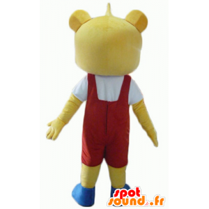 Amarelo mascote de pelúcia, vestido vermelho e branco - MASFR22940 - mascote do urso