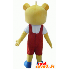 Yellow teddy mascot, dressed red and white - MASFR22940 - Bear mascot