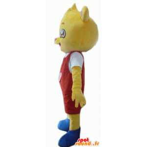 Mascotte de nounours jaune, en tenue rouge et blanche - MASFR22940 - Mascotte d'ours