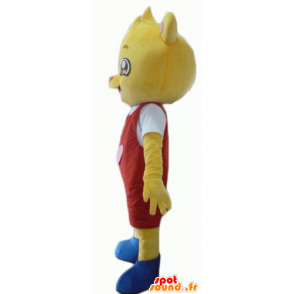 Mascotte de nounours jaune, en tenue rouge et blanche - MASFR22940 - Mascotte d'ours