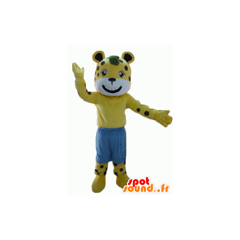 Mascot κίτρινο και λευκό μπιζέλια τίγρη καφέ με σορτς - MASFR22941 - Tiger Μασκότ