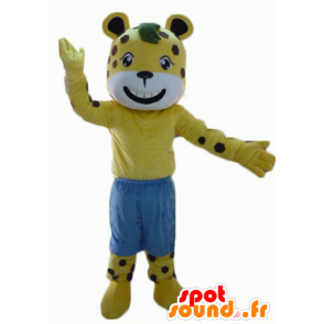 Mascot ervilhas tigre castanhos amarelos e brancos com calções - MASFR22941 - Tiger Mascotes