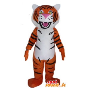 Mascotte de tigre orange, blanc et noir, rugissant - MASFR22942 - Mascottes Tigre
