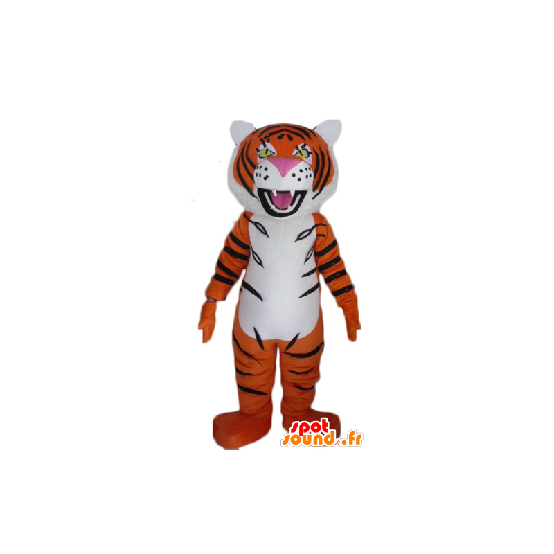 Mascotte de tigre orange, blanc et noir, rugissant - MASFR22942 - Mascottes Tigre