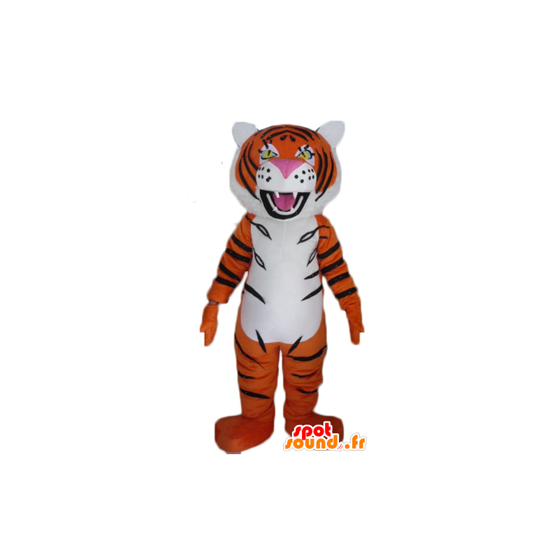 Orange tiger mascot, black and white, roaring - MASFR22942 - Tiger mascots