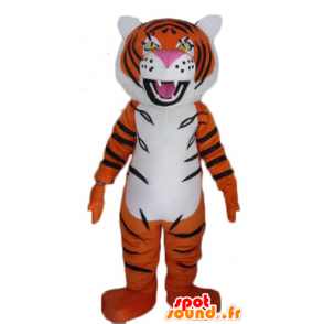 Orange tigermaskot, hvid og sort, brølende - Spotsound maskot