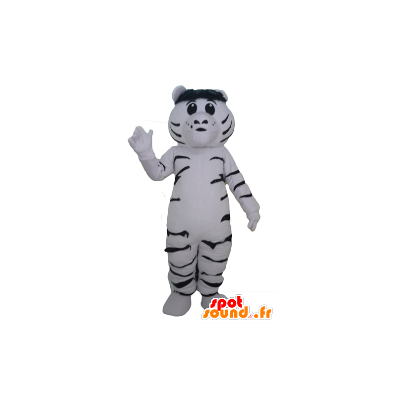 Mascot white and black tiger, giant and touching - MASFR22944 - Tiger mascots