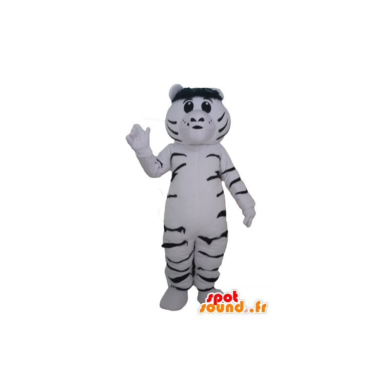 Mascotte tigre bianca e nera, gigante e toccante - MASFR22944 - Mascotte tigre