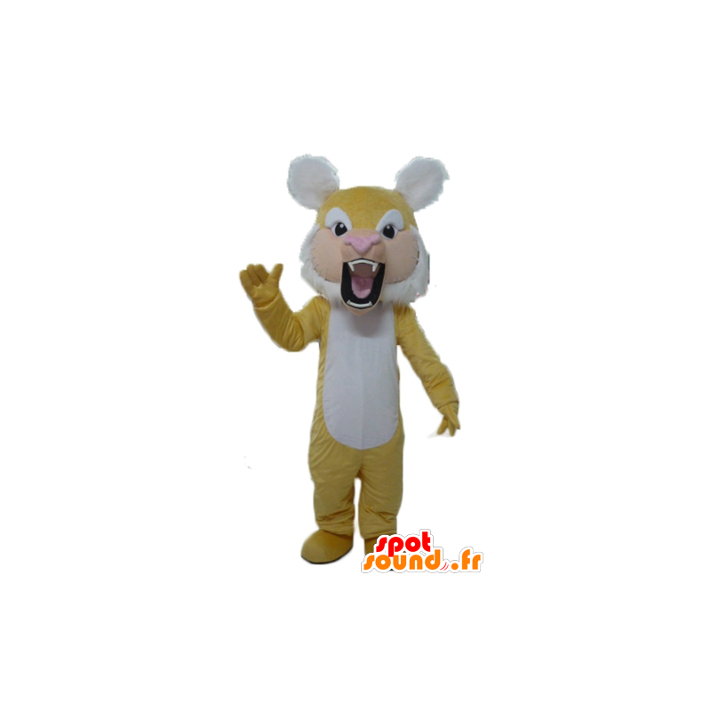 Giallo e bianco tigre mascotte, ruggente - MASFR22945 - Mascotte tigre