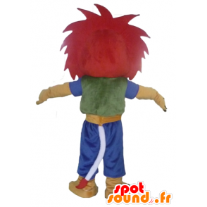 Geel leeuw mascotte, wit en rood, met een kleurrijke outfit - MASFR22946 - Lion Mascottes