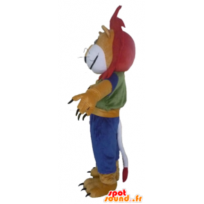 Geel leeuw mascotte, wit en rood, met een kleurrijke outfit - MASFR22946 - Lion Mascottes